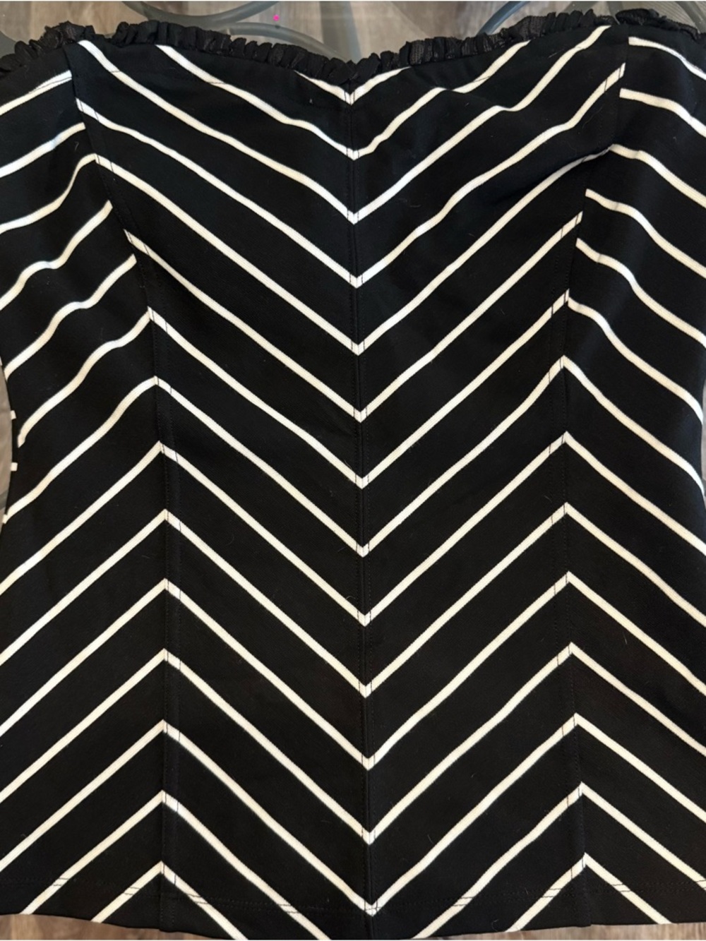 White House Black Market Black and White Striped Off-Shoulder Top